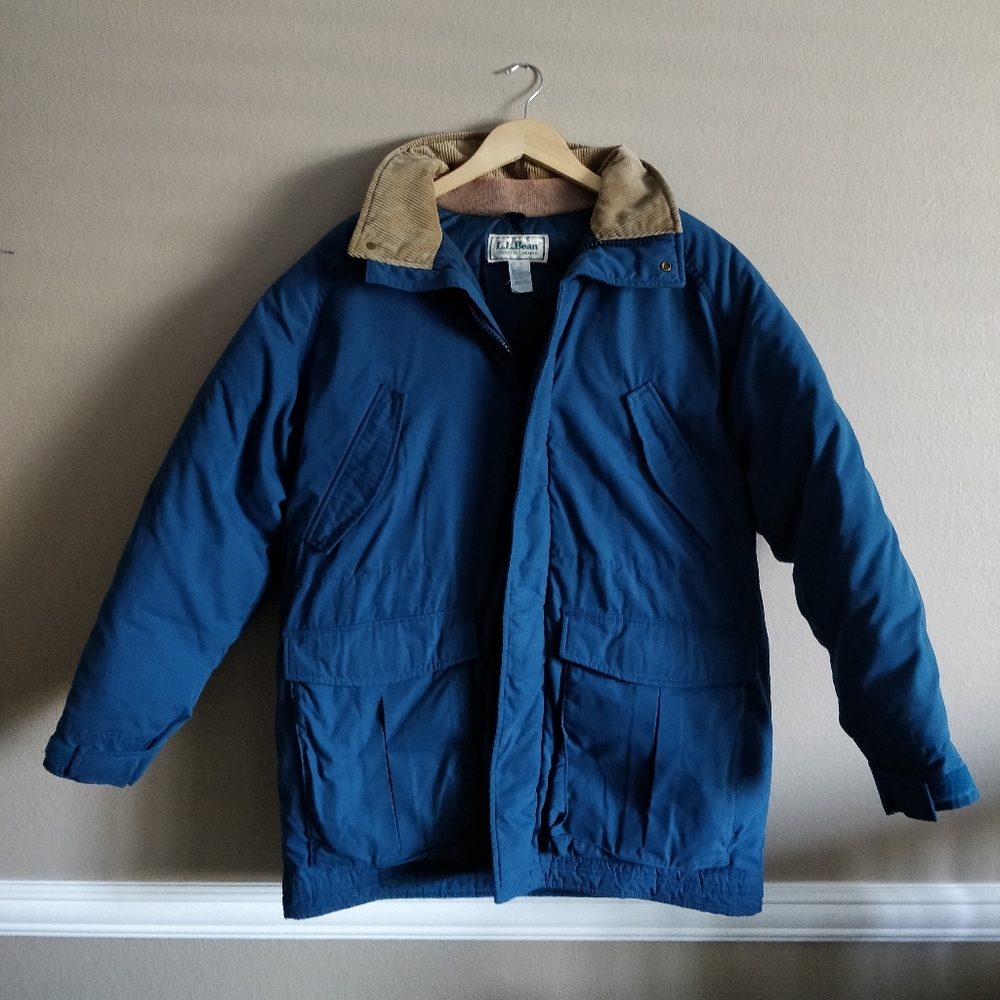 L.L. Bean Goose Down Coat Corduroy Lined W/ Hood Vintage 90's Made in USA Size M